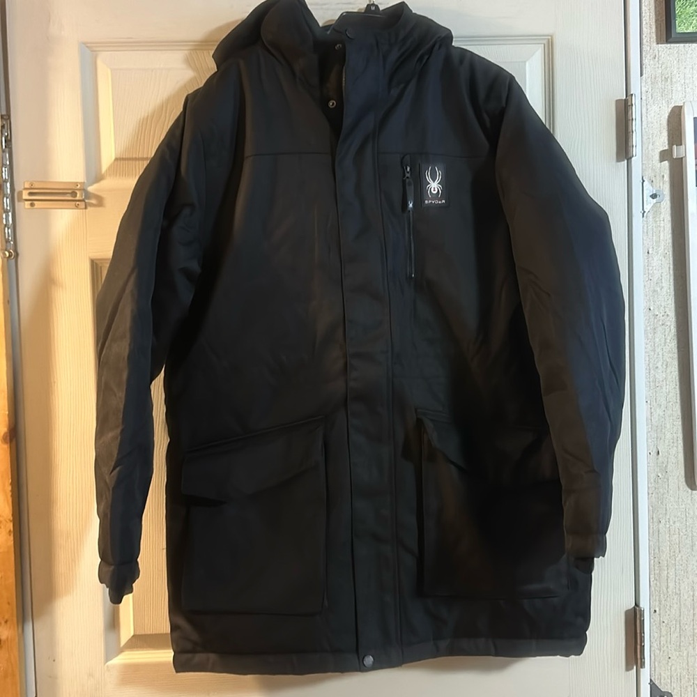 Spyder Men’s Black Insulated Hooded Parka Jacket
